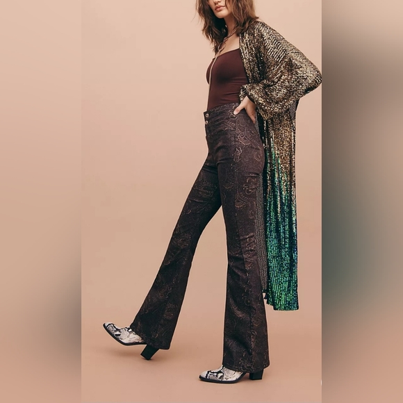 Free People Denim - Free People Jayde Foil Printed Flare Jeans Size 27